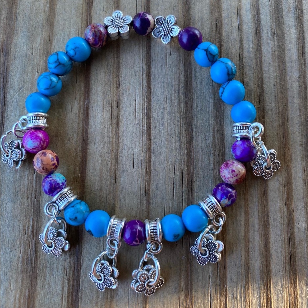 🌼🟣6mm Beads Gemstones Bracelet🟣
🟣Colorful Jasper, Blue Turquoise🟣Spacers🟣